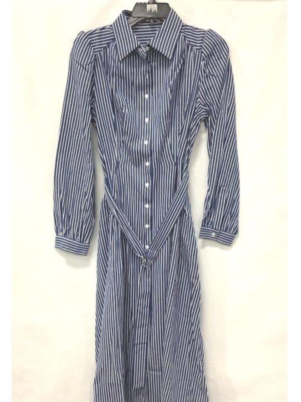 English Factory Navy & White Pinstripe Belted Shirt Maxi Dress - S - NWT